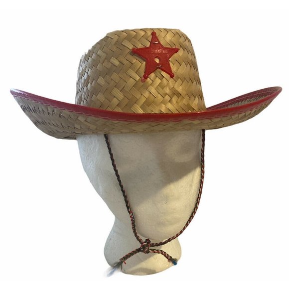 HaT Other - Unisex Costume Red Trim Straw Cowboy/ Cowgirl Hat